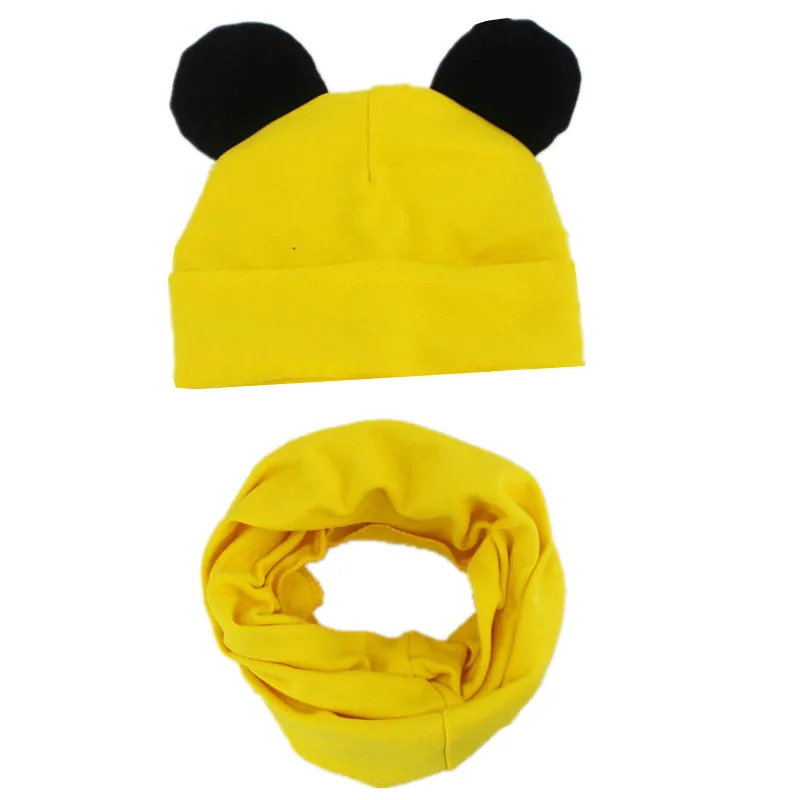 light yellow black Новая детская шляпа, шарф, комплект для малышей, милые шапки с ушками, шапочки, высококачественные хлопковые наборы шарф шапка детские шляпы, воротник, реквизит для фотографий - Цвет: light yellow black