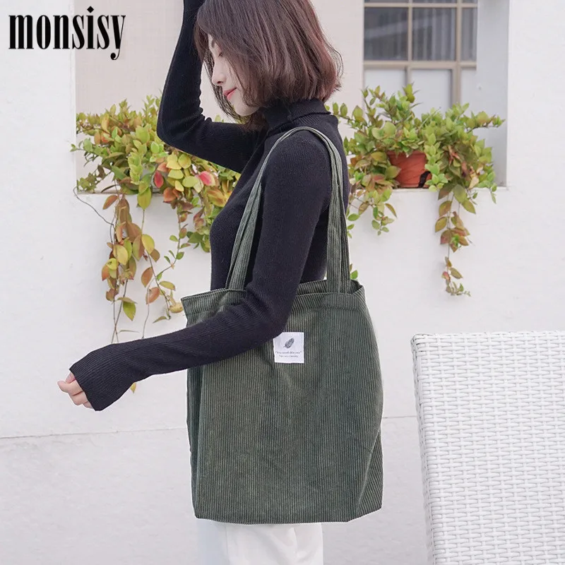Monsisy Women Shopping Bag Girls Corduroy Shoulder Heavy Duty Female Solid Big Capacity Beach/Travel Ladies Folding | Багаж и сумки