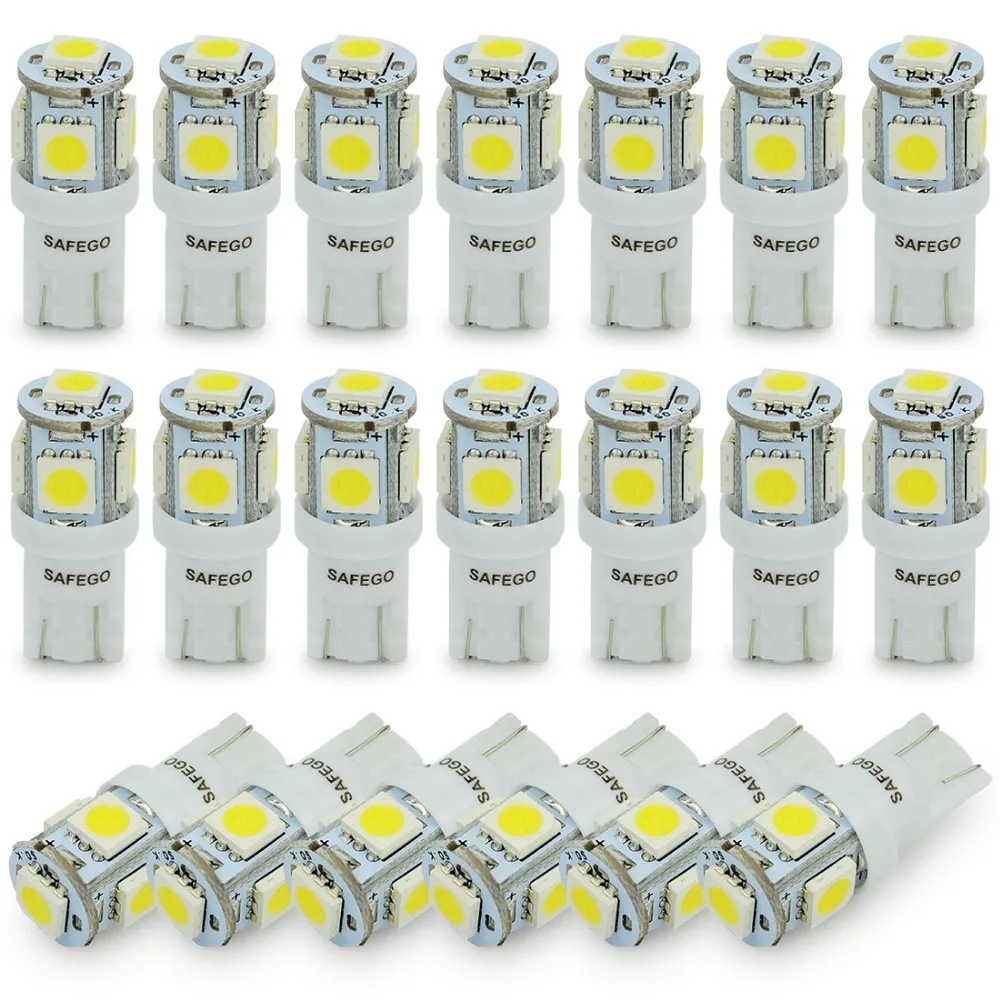 Safego 30 шт. W5W светодиодный T10 светодиодный 5 SMD 5050 12 V Супер Белый Заменить для авто Подсветка салона лампы для чтения Потолочные плафоны