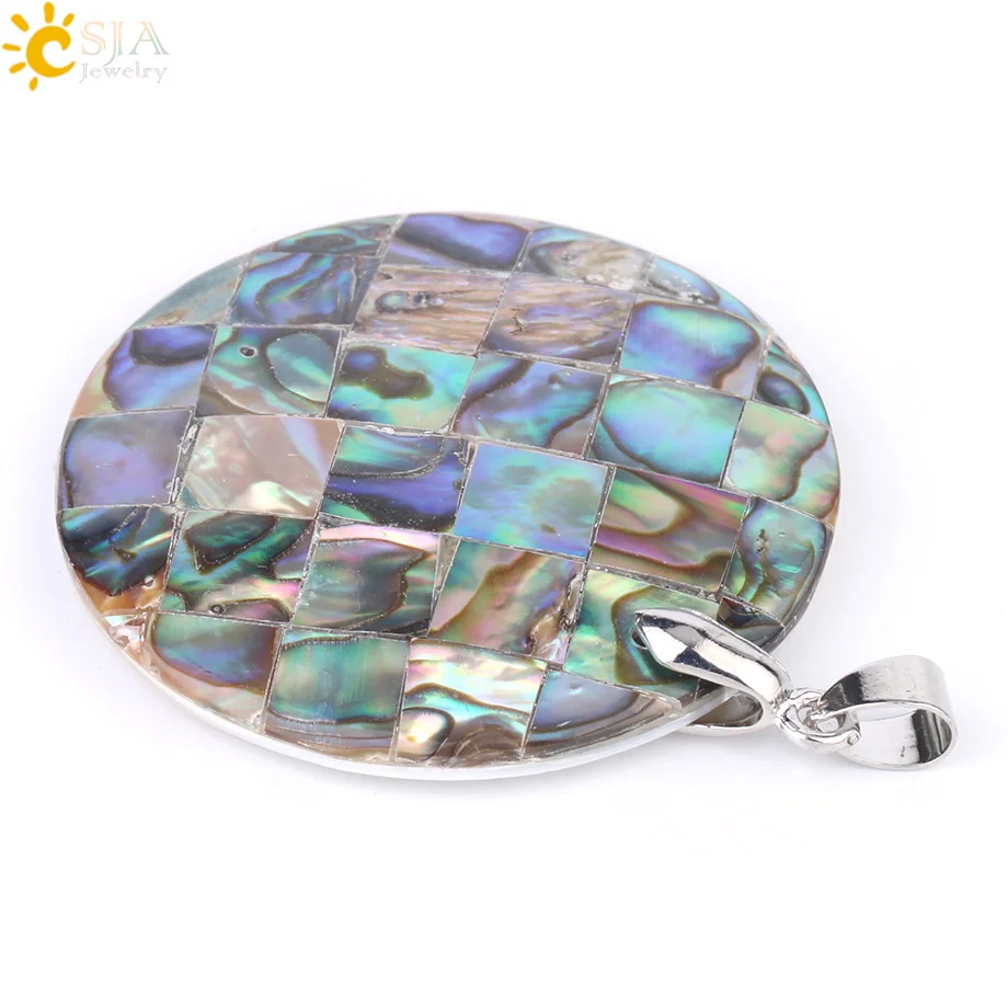 CSJA натуральный кулон в виде раковины абалона Радужная ракушка Круглая Плоская