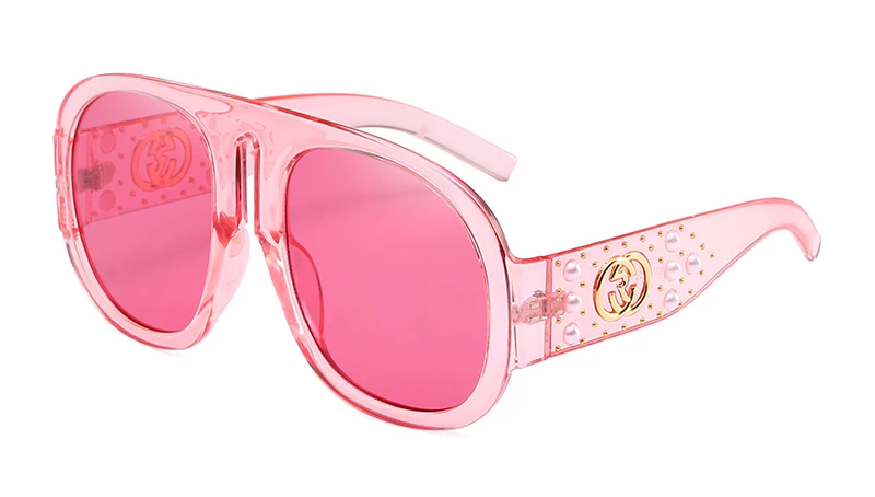 Pink w rose red LEIDISEN, большая оправа, жемчужные заклепки, солнцезащитные очки для женщин, фирменный дизайн, Винтажные Солнцезащитные очки, модные женские очки, высокое качество, UV400 - Цвет линз: Pink w rose red