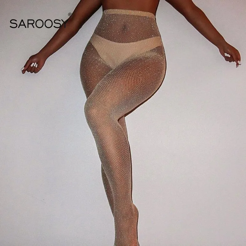 SAROOSY модные сексуальные ажурные блестящие колготки для женщин серебряные