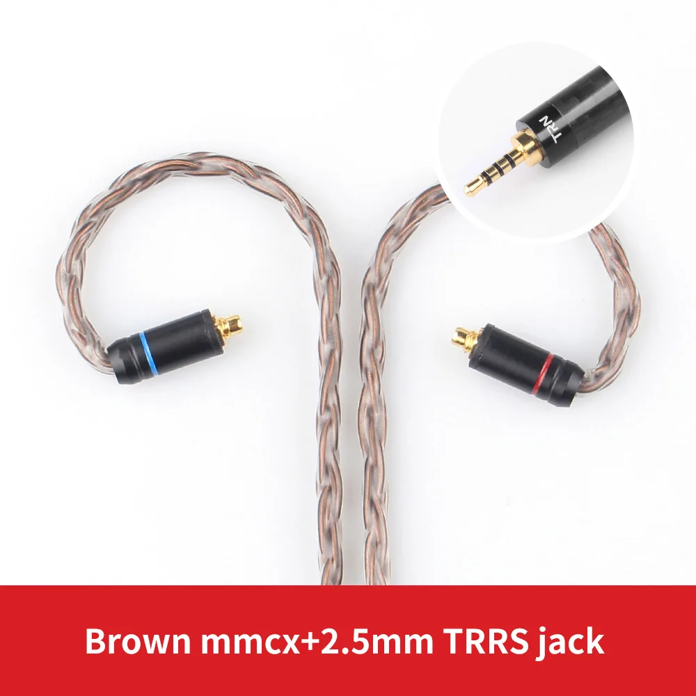 TRN T2 16 ядерный посеребренный HIFI обновленный кабель 3,5/2,5/4,4 мм штекер MMCX/2Pin разъем для TRN V80 KZ AS10/AS06/ZS10 CCA C10 C16 - Цвет: Brown 2.5mm MMCX