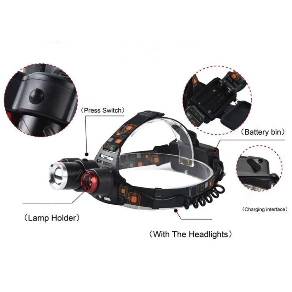 AloneFire HP93 T6 Zoomable headlamp zoom camping light led Rechargeable Headlamp CREE XM-L + 2*LTS 6000 Lumens Flashlight | Лампы и