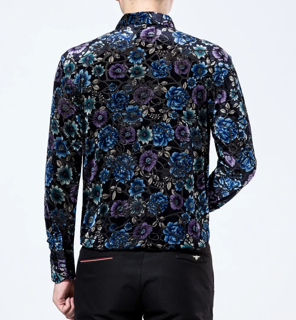 Мужская осенне-зимняя Цветочная рубашка с длинным рукавом прозрачная Золотая