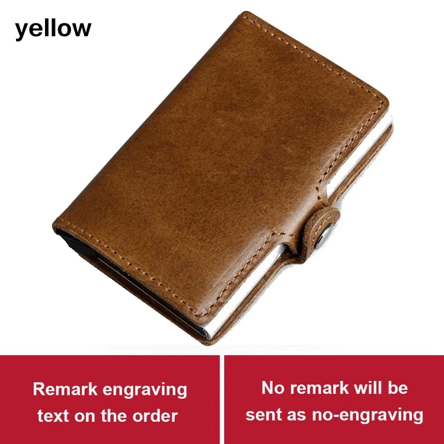 yellow Индивидуальный мужской алюминиевый кошелек из натуральной кожи, Карманный держатель для карт, RFID Блокировка, Мини автоматический кошелек для кредитных карт, подарок - Цвет: yellow