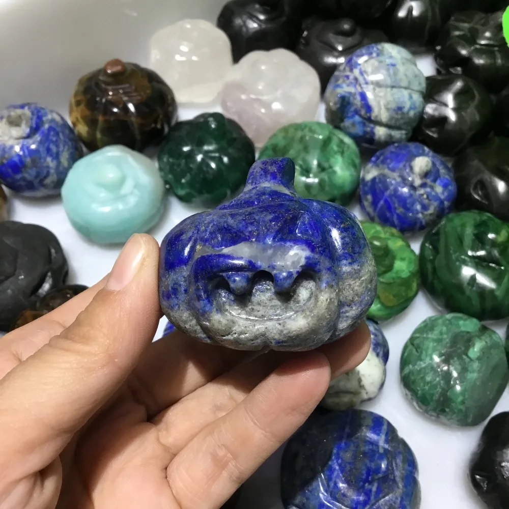 Натуральный резной драгоценный камень кристалл ремесло Хэллоуин Тыква черепа