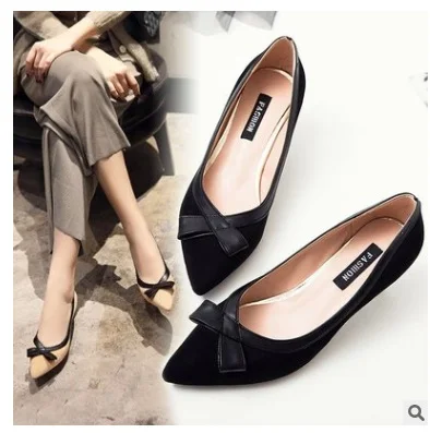 Женские замшевые туфли на толстом высоком каблуке с острым носком | Обувь