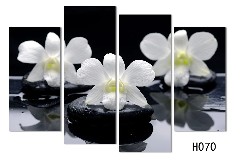 

HOt sell 4 Panels Black White Flower Canvas Painting Combined Oil Painting Hanging On The Wall free shipping promotion H070