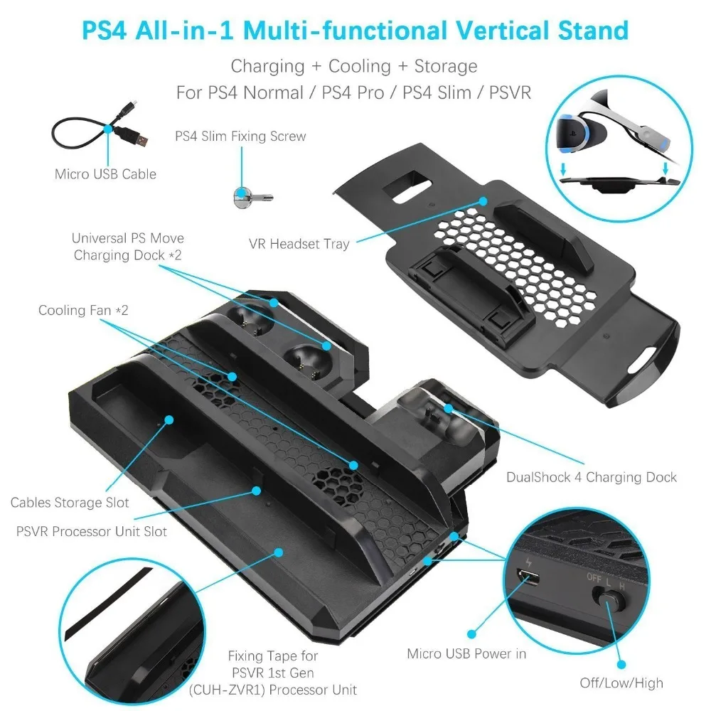 PS4/PS4 Slim/PS4 PRO/PSVR/PS4 Move Motion вертикальная подставка вентилятор охлаждения Гарнитура