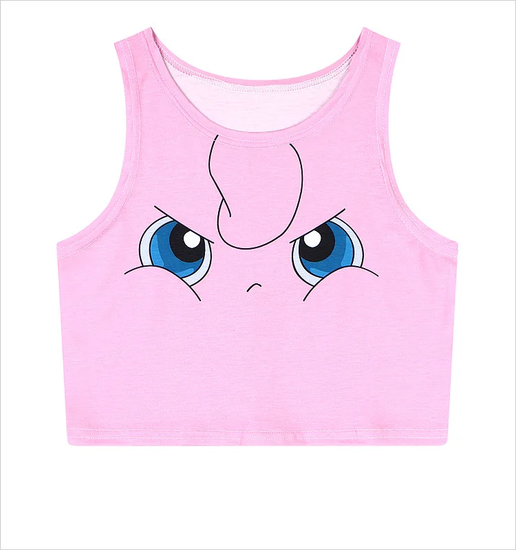New Cartoon Pattern Crop Top Women Camis Pikachu Charmander Squirtle Print tank Tops Colorful Sleeveless Tee Vest |