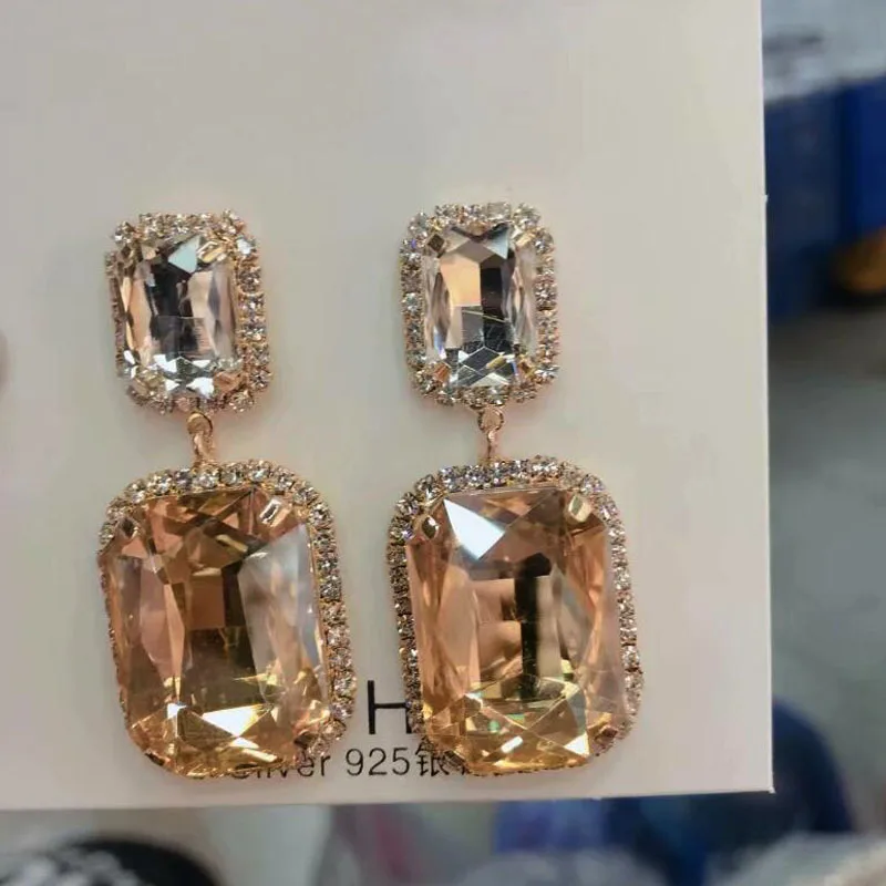 Новая мода Brincos Vintage Длинные квадратные серьги с хрусталем большой шпильки