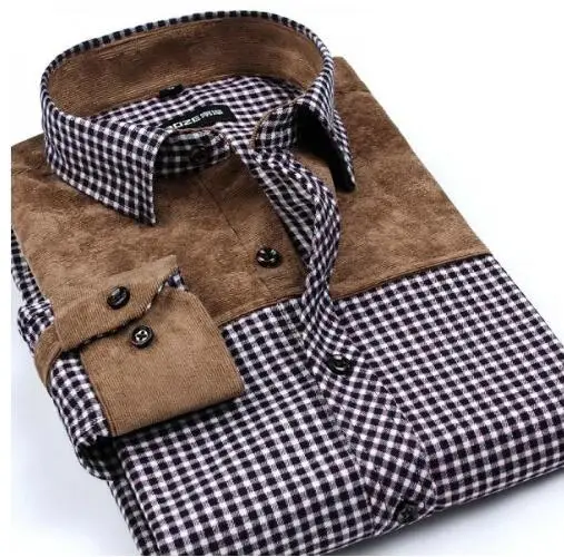 Лоскутные мужские рубашки с длинным рукавом клетчатые Брендовые модные