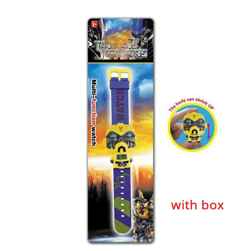 WITH BOX M Электронные Мультяшные детские часы с телескопической деформацией, Железный Человек-паук, детские наручные часы для студентов, мальчиков, девочек, детские наручные часы - Color: WITH BOX M