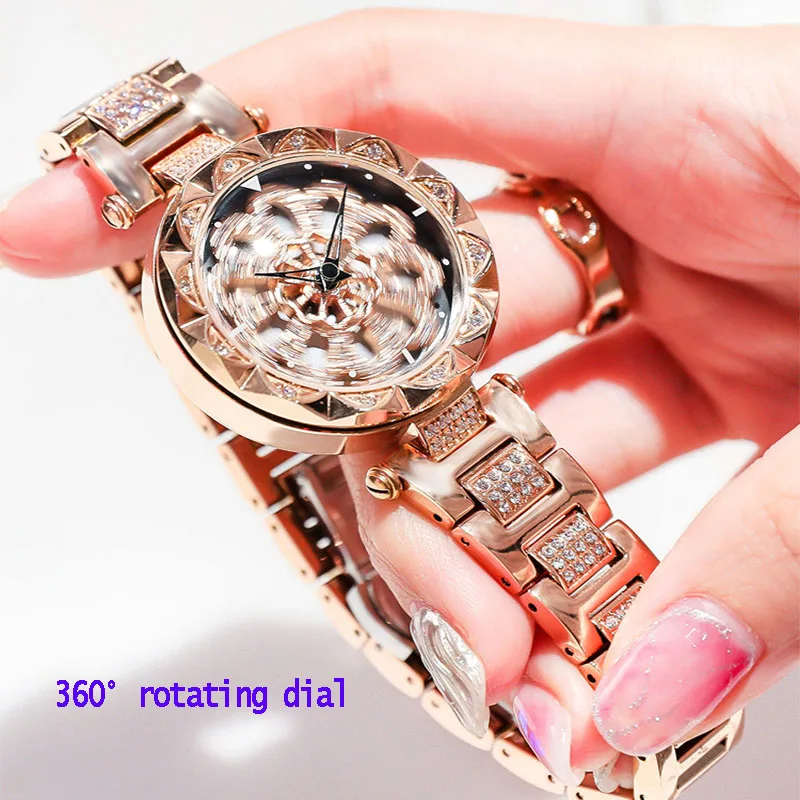 Часы женские вращающаяся шкала Кварцевые наручные часы роскошные Relogio Feminino