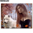 2019 новая картина из страз женщина и волк полная квадратная круглая Алмазная вышивка животные мозаик картина-пазл Стразы