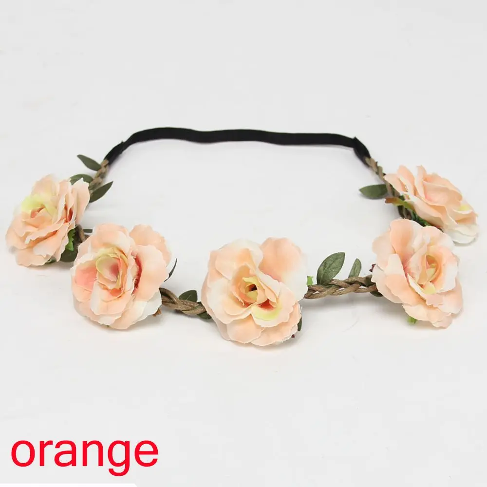 orange Модная женская повязка на голову с цветами для невесты, мексиканский стиль, розовая Корона, повязка на голову, женские эластичные пляжные аксессуары для волос - Цвет: orange