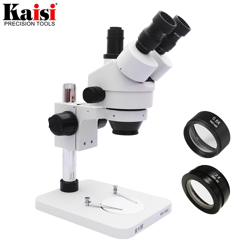 

7X-45X Magnification Table Pillar Stand Trinocular Stereo Zoom Microscope SZM2.0X SZM0.5X Lens