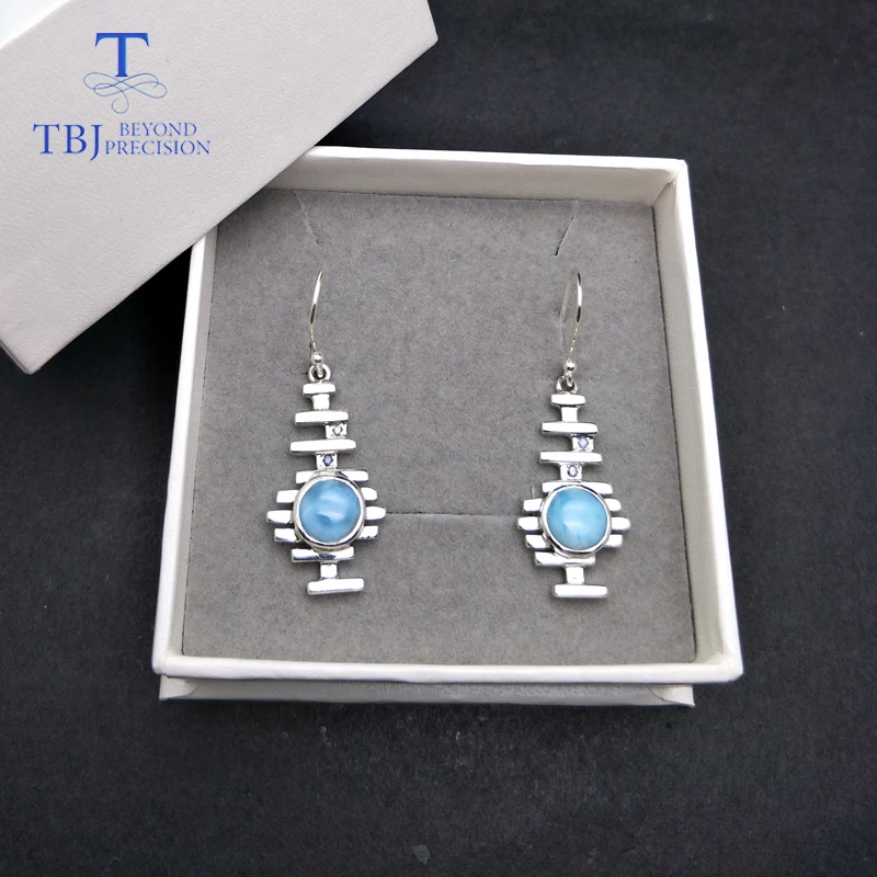 TBJ уникальный стиль крючок Висячие серьги с натуральный камень Ларимар ювелирные