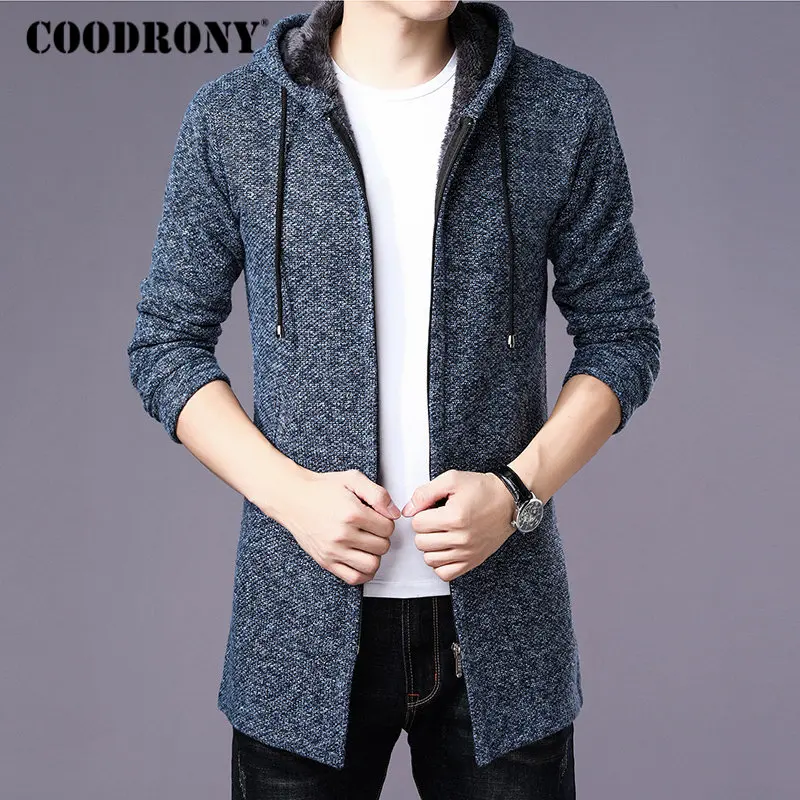 Свитер COODRONY мужская одежда 2019 зимний плотный теплый длинный кардиган мужской