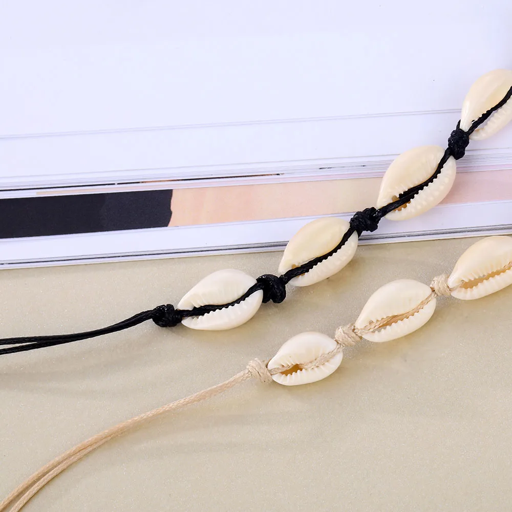 IFMIA New Fashion Black Rope Chain Natural Seashell Choker Necklace Collar Boho Shell Necklaces for Summer Beach Gifts | Украшения и