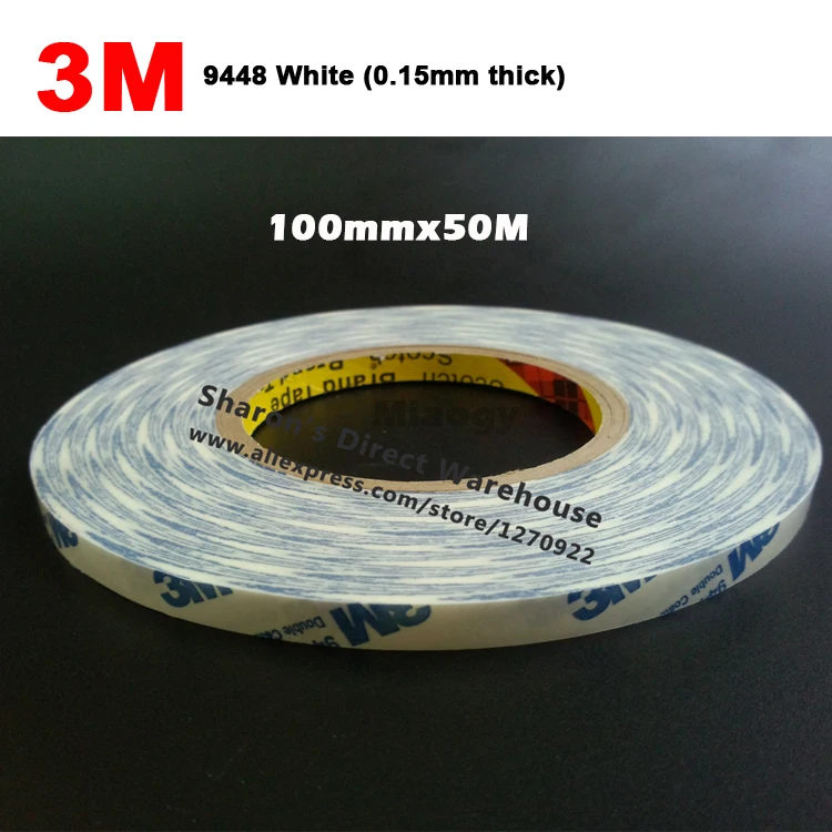100mm width *50M Double Sided Adhesive Tape, 3M 9448 Widely Use Industrial Tape Toy /Automobile /TV /DVD Panel /Case /Housing
