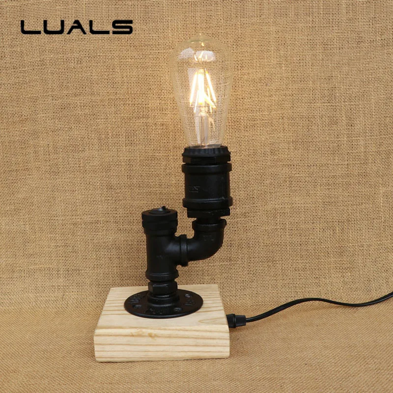 

Loft Style Retro Table Lamp Wooden base Desk Light Contain LED Bulbs Cafe Bar Table Lamps Industrial Mesa Art Deco Lighting