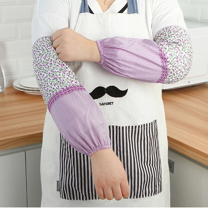 Осенне зимние небольшие нарукавники с длинными рукавами и изображением разбитых цветов защищающие от