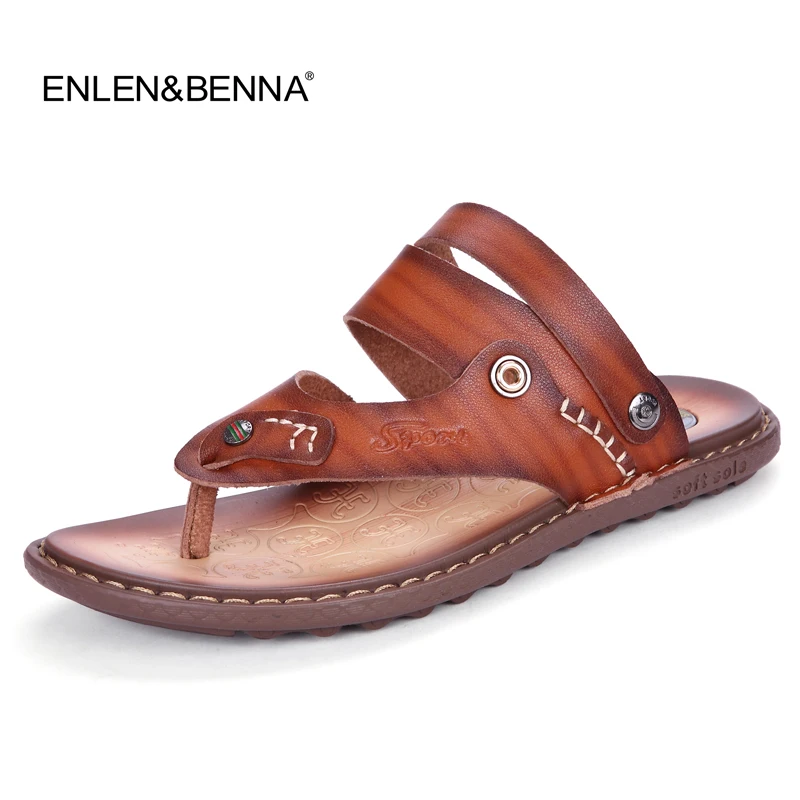 

2018 Summer Leather Sandals Men Casual Shoes Fashion Brand Quality Beach Sandals Slippers Flip Flops men size 45 sandalias mujer