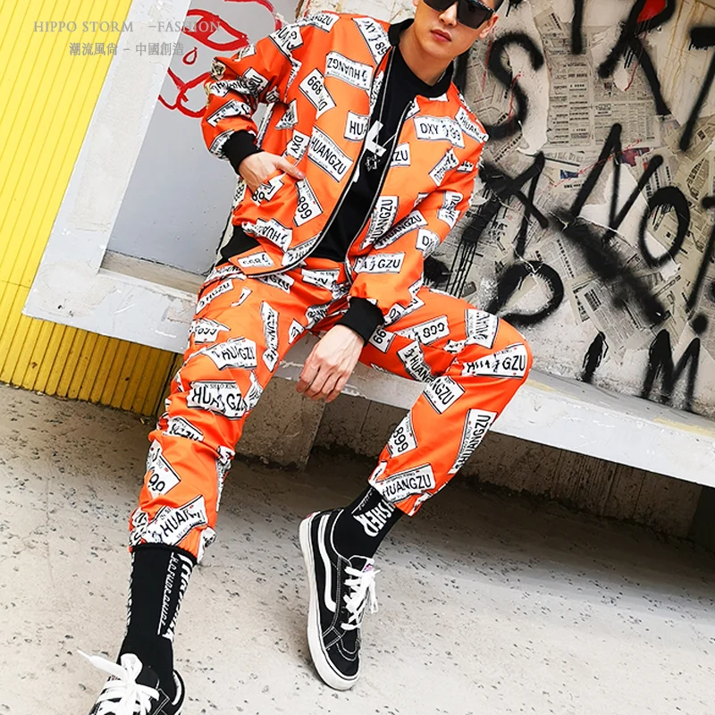 Оранжевый бейсбольный костюм с монограммой хип хоп кантри куртка хипстера