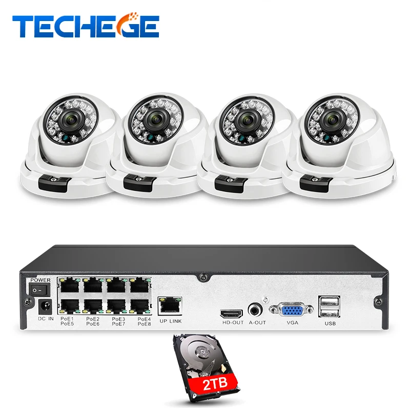 Techege H.265 1080 P 8CH POE NVR Kit CCTV Системы 4 шт. 2.0MP IP Камера P2P Onvif обнаружения движения