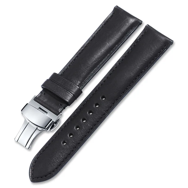 Black IStrap Ремешки для наручных часов из натуральной кожи ремешок для часов Бабочка Пряжка 16-24 мм стальной ремешок с пряжкой браслет на запястье - Цвет ремешка: Black