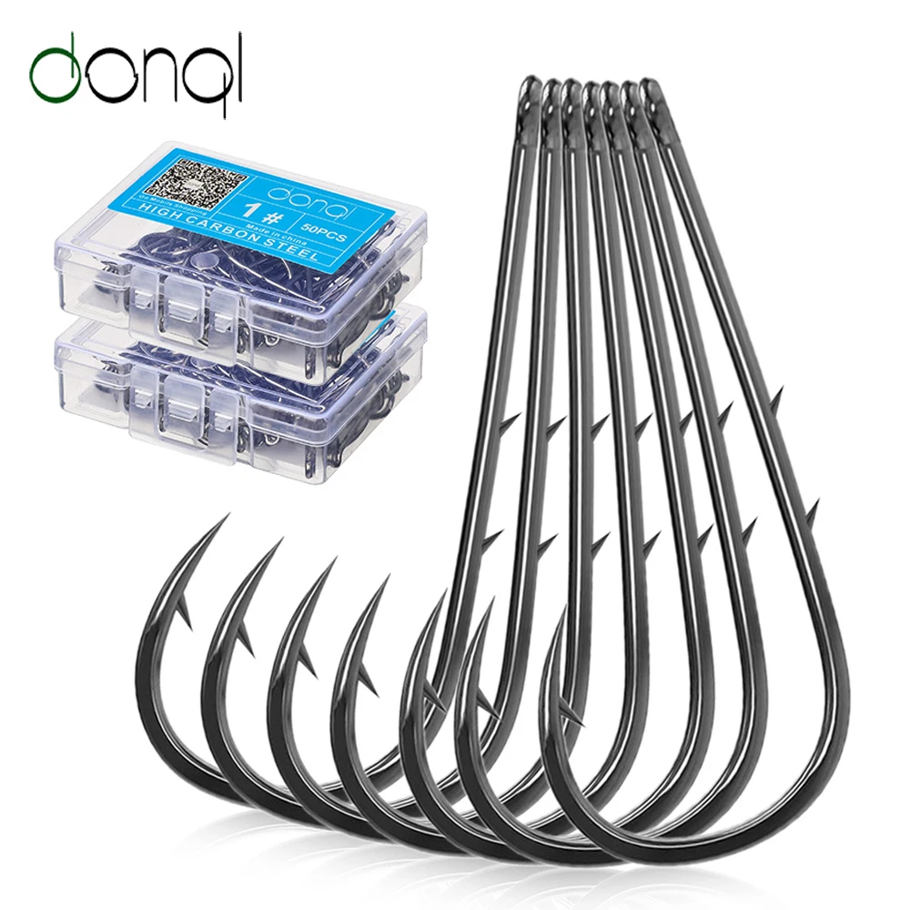 

DONQL 50pcs/box Barbed Fishing Hooks Sea Worm Carp Single Circle Hook Set Fly Fishing Accessories Tackle Carbon Steel Fishhook