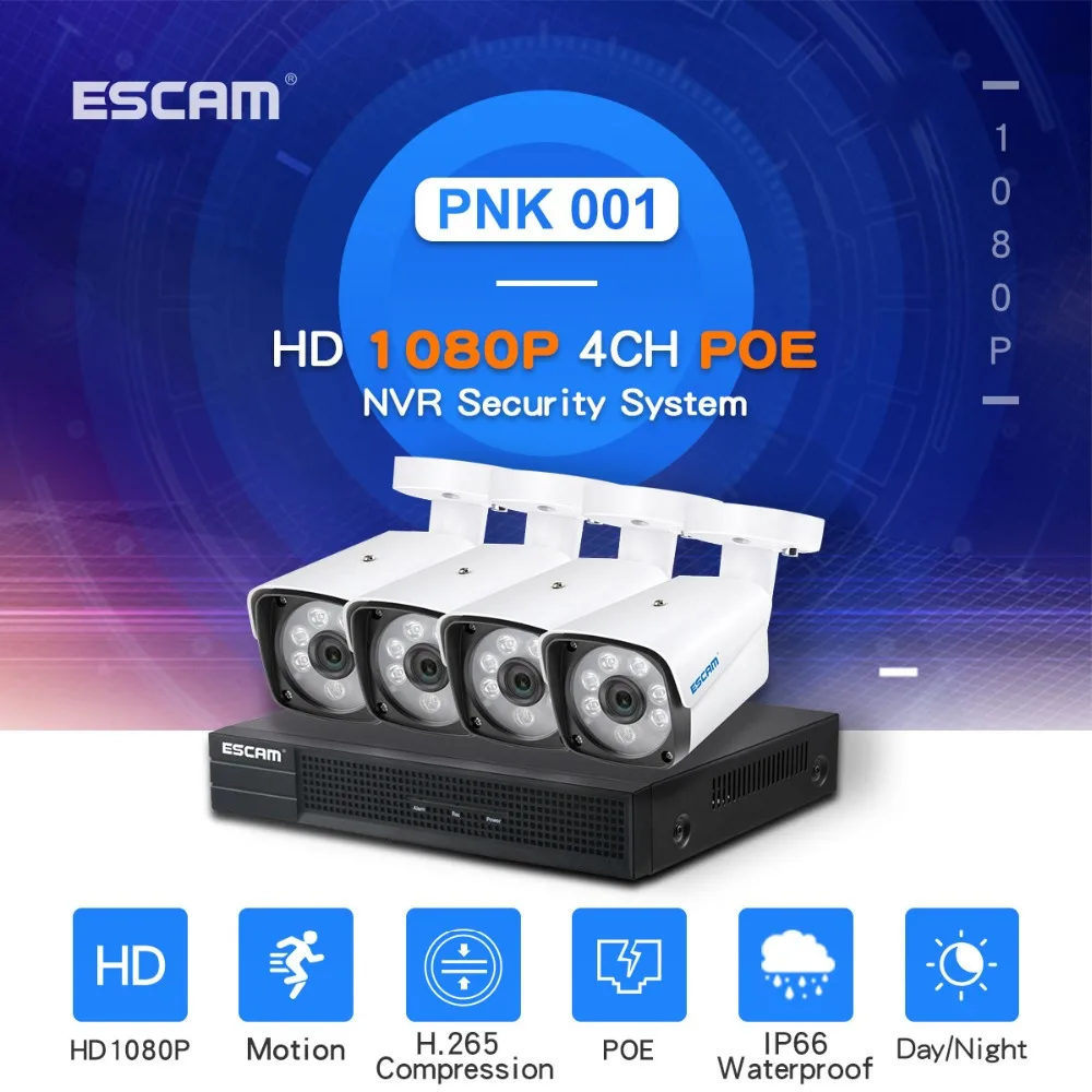 ESCAM PNK001 4CH 1080P P2P ip-камера POE NVR комплект