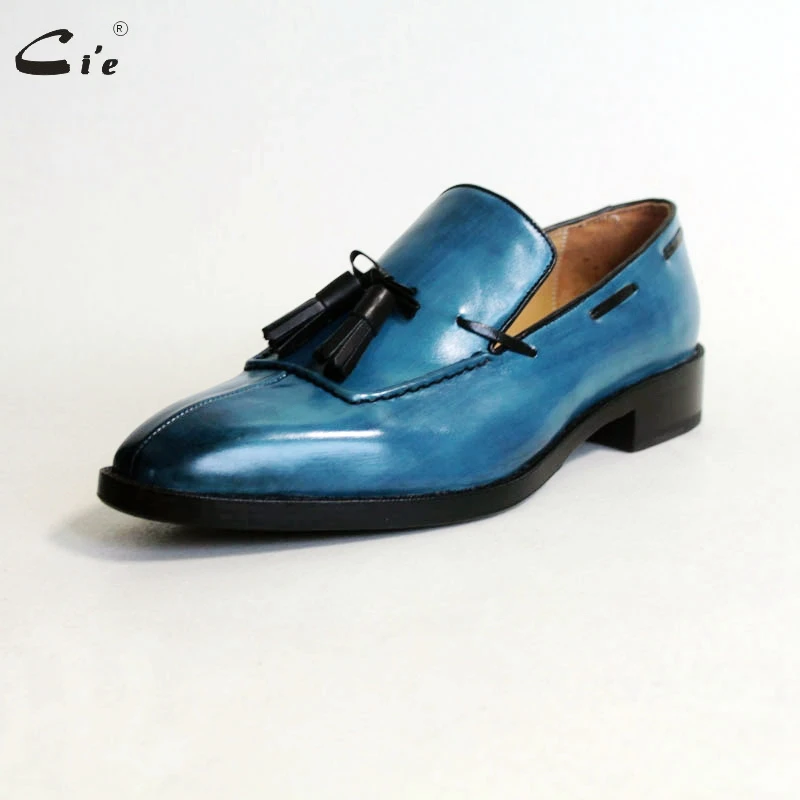 Patina blue Cie/мужские водонепроницаемые Мокасины с квадратным раздельным носком и бантиком и кисточками Мужская обувь из телячьей кожи, окрашенная вручную, синего цвета мужские лоферы ручной работы, 174 - Цвет: Patina blue