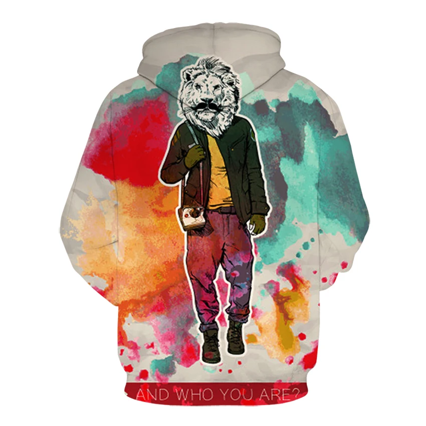 Новые модные худи с 3d принтом лисы/волка/льва Стильный пуловер кулиской свитшоты