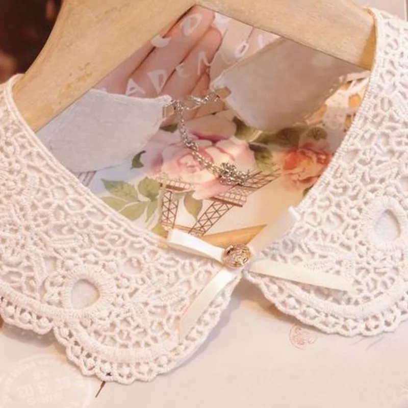 Женский съемный воротник со стразами кружевной хлопковый Однотонный