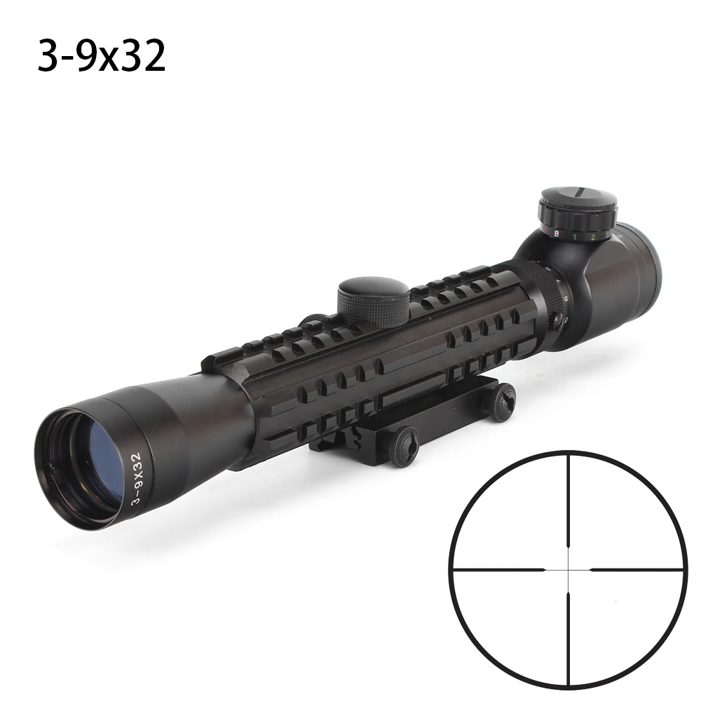 Ohhunt 3-9X32 охотничьи прицелы для стрельбы тусклый полированный финиш тонкая подсветка дуплексный оптический прицел Tri-Rail Rifle Scope