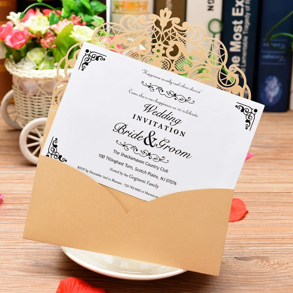 

40 PCS Flowers design unique packet style wedding invitations,share wedding announcement invitation card with Inner paper