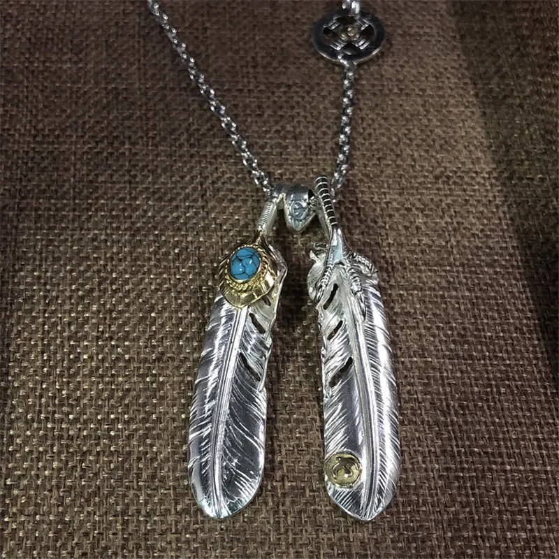 Native Indian Tribe Стерлинговое Серебро 925 перо кулон для мужчин и женщин ожерелье из