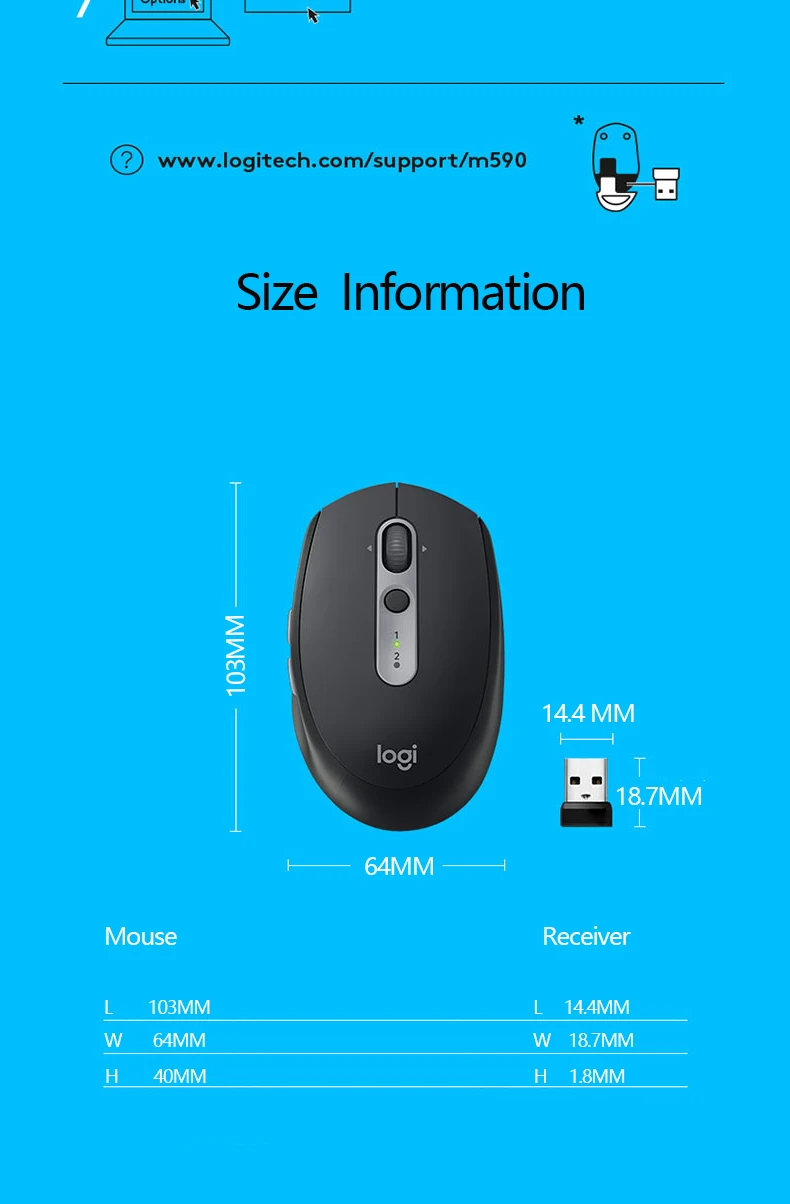 Бесшумная беспроводная компьютерная мышь logitech M590 с Bluetooth, двойной режим, нано-приемник, без розничной коробки