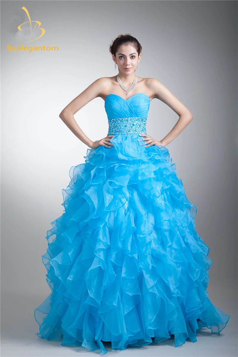 

Bealegantom 2019 Blue Quinceanera Dresses Ball Gowns Organza Beaded Crystals Lace Up Sweet 16 Dresses Vestidos De 15 Anos QA1166