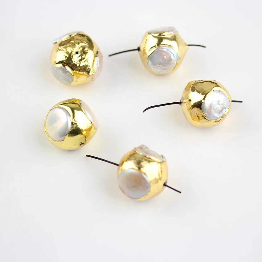 10 шт. золотой Цвет Гальванические Круглый Форма ювелирные изделия Pearl White Shell