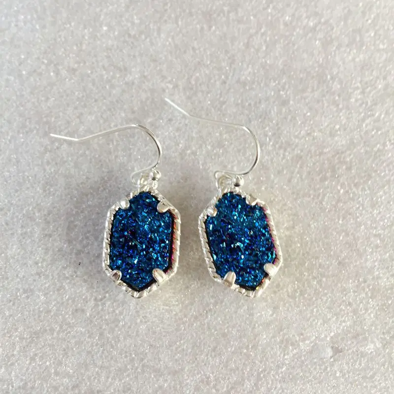 20 вариантов Drusy шестигранные Висячие серьги имитация лавы камни Друза серьги золотой цвет брендовые ювелирные изделия для женщин - Окраска металла: SD Blue