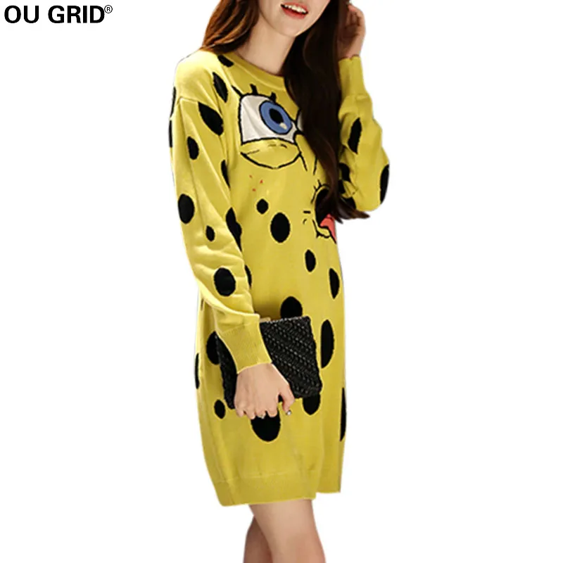 Повседневное в горошек с рисунком Платья свитеры Осенне зимняя Дамская обувь