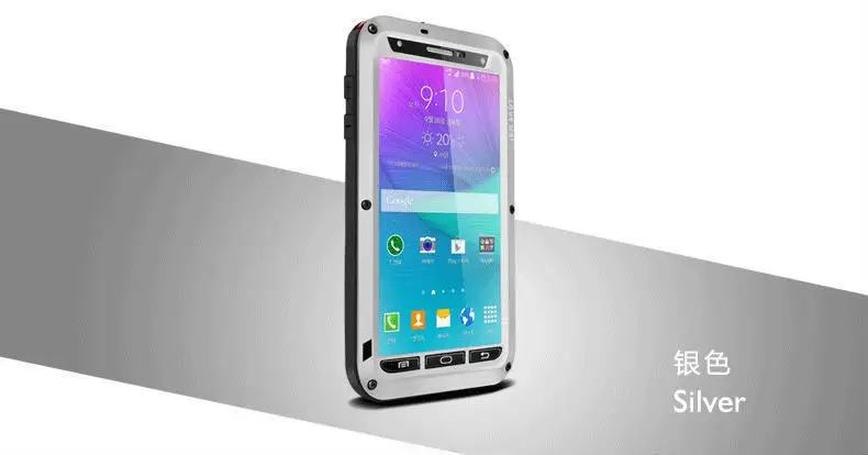 Водонепроницаемый чехол для Samsung Galaxy Note 4 N9100 N910F чехол противоударный основа dropproof металлический Алюминий крышка - Цвет: Серебристый