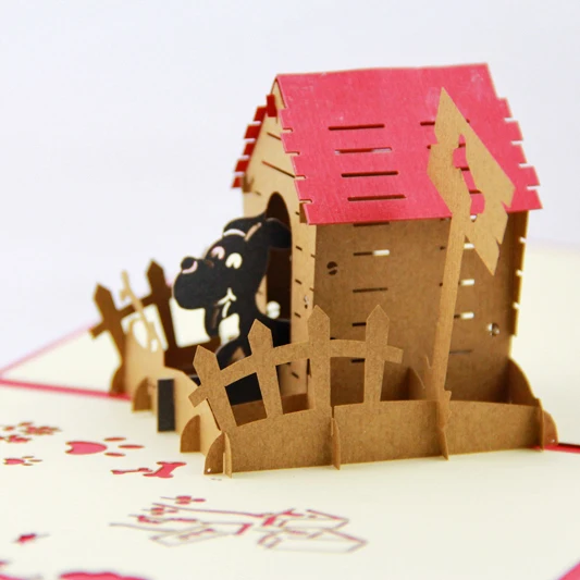 Собака дом День рождения карты/3D всплывающие Поздравительные открытки/подарок