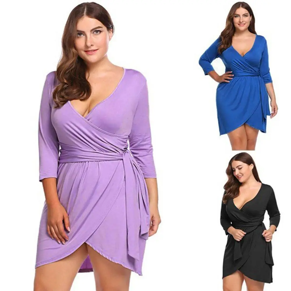 2019 Новые Вечерние однотонное элегантное платье с запахом и поясом Платье