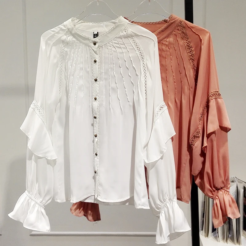 QoerliN S-XXL выдалбливают сексуальная мода оборками Блузка женские офисные