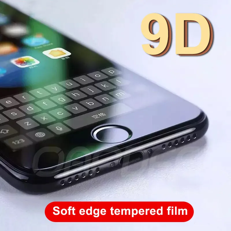 Новинка, 9D полное покрытие, мягкий край, закаленное стекло для iPhone 6, 6s, 7, 8 Plus, защитная пленка для экрана для iPhone X, XR, XS, Max, стекло